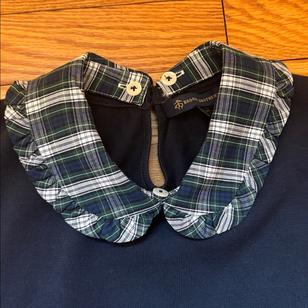 NWT Brooks Brothers Navy Top with Green Plaid Collar - Picture 5 of 6